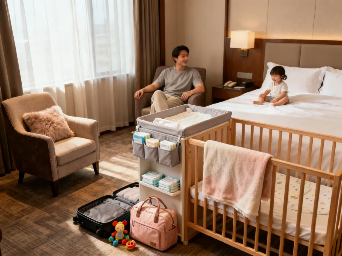 Przyjazny rodzinie pokój hotelowy z łóżeczkiem dla dziecka